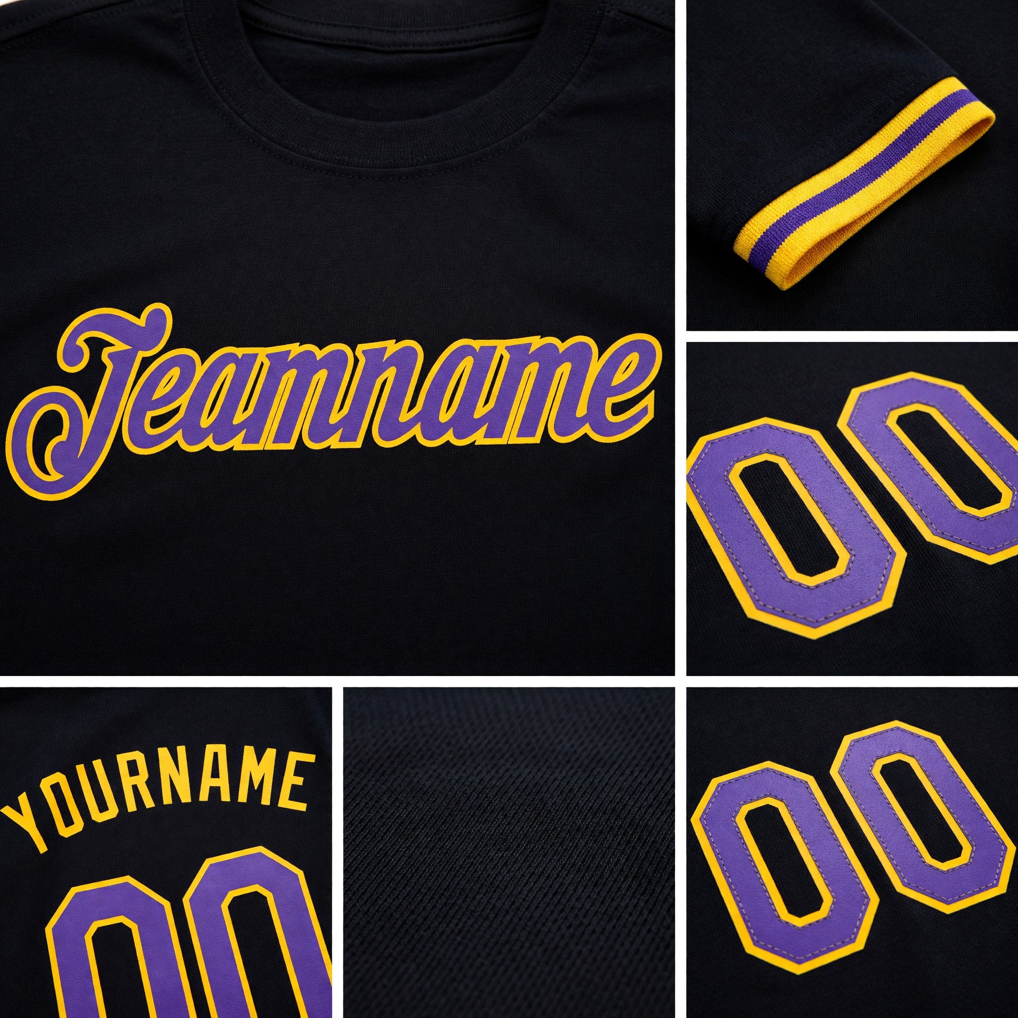 Custom Black Purple-Gold Performance T-Shirt detail