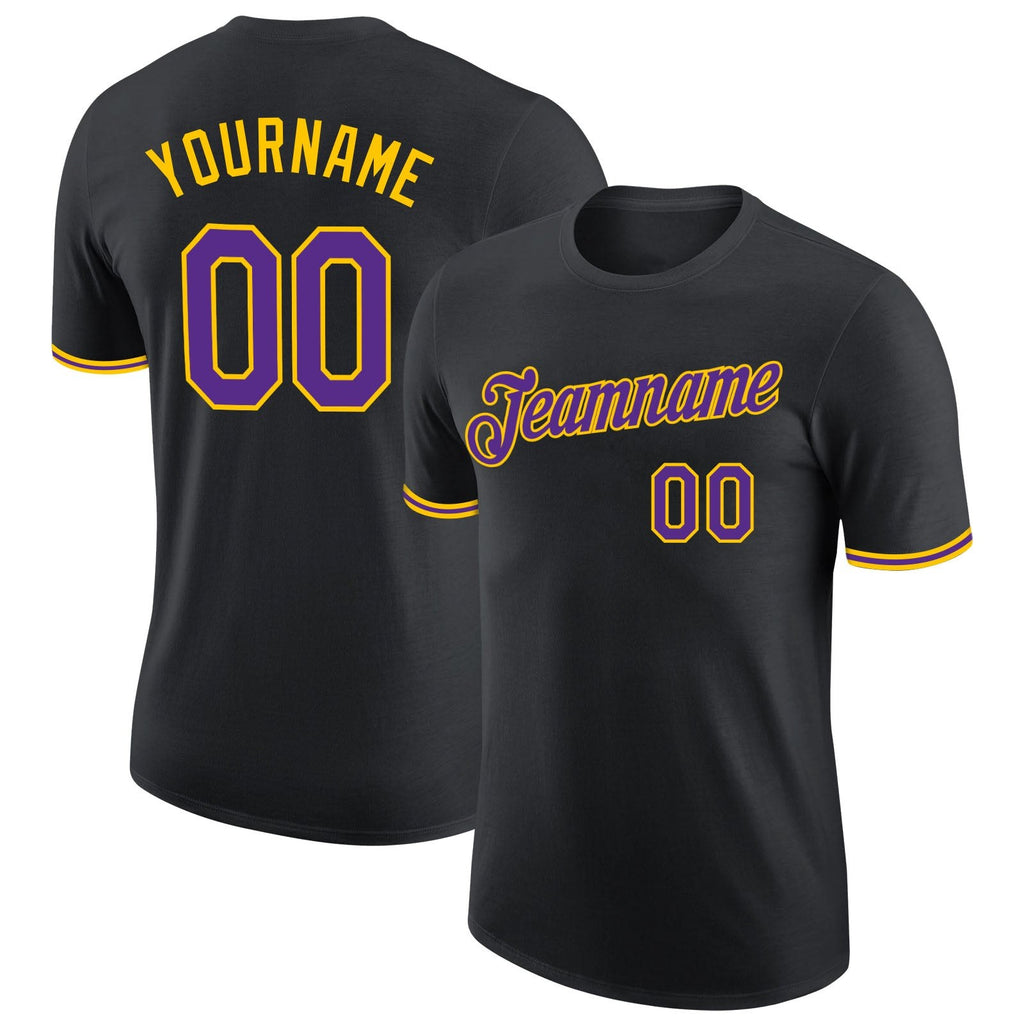 Custom Black Purple-Gold Performance T-Shirt photo 1
