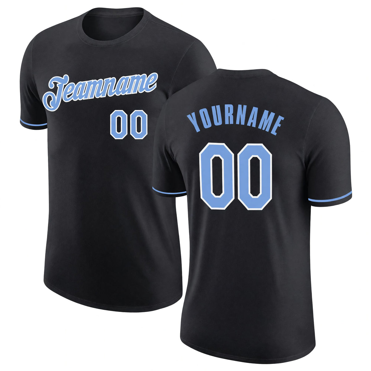 Custom Black Light Blue-White Performance T-Shirt