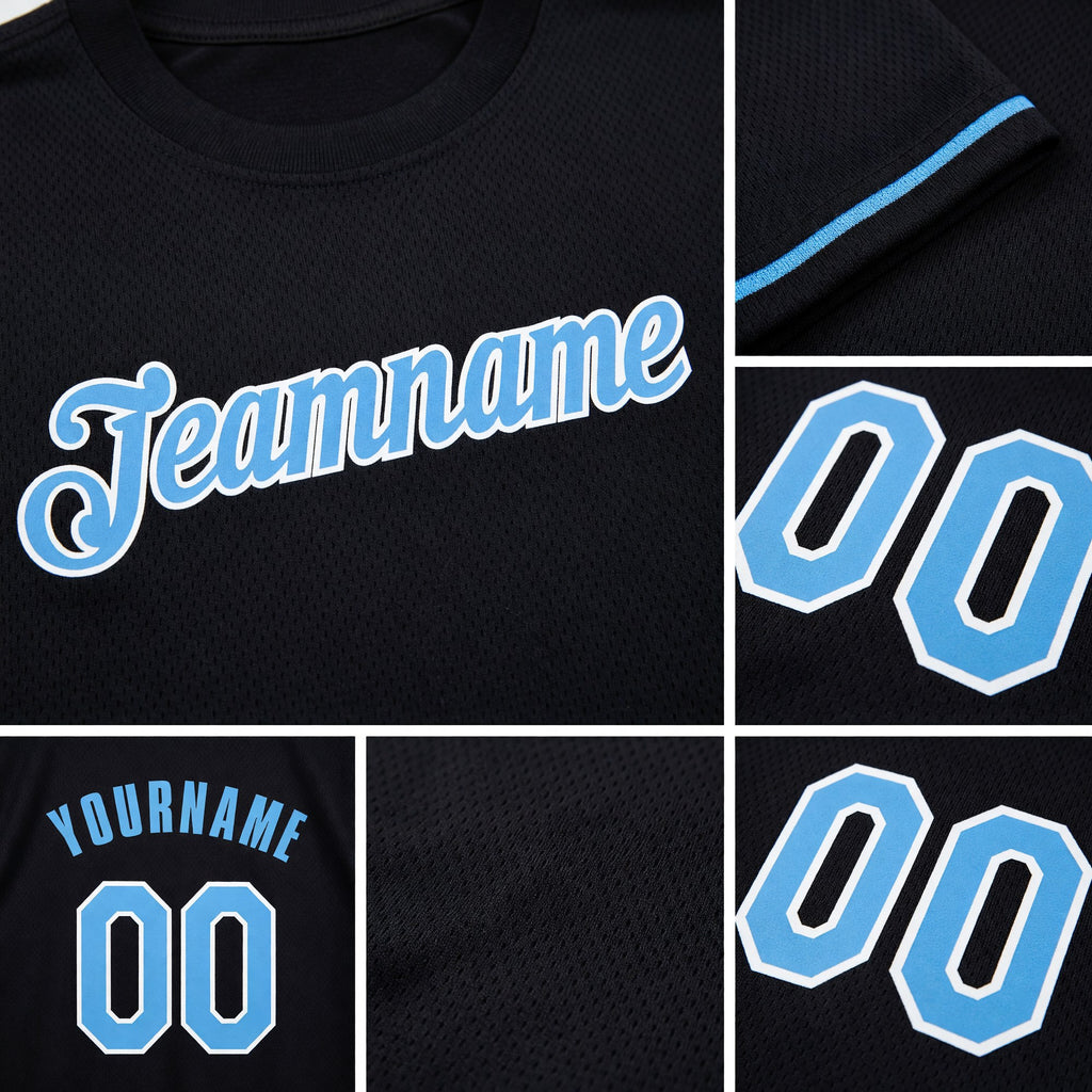 Custom Black Light Blue-White Performance T-Shirt detail