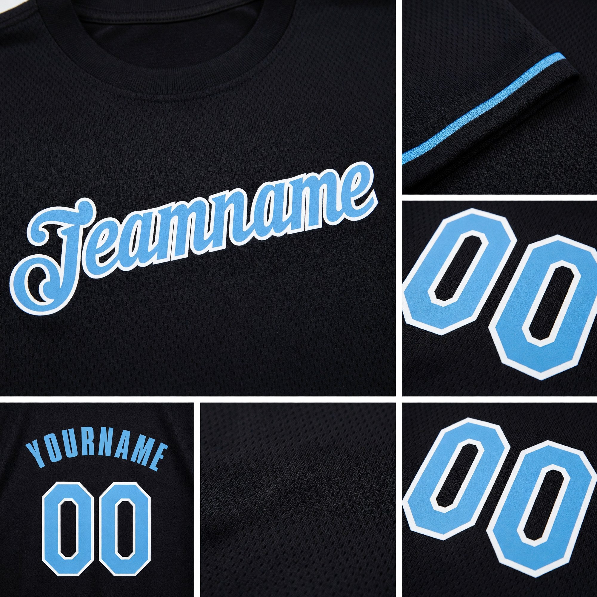 Custom Black Light Blue-White Performance T-Shirt detail