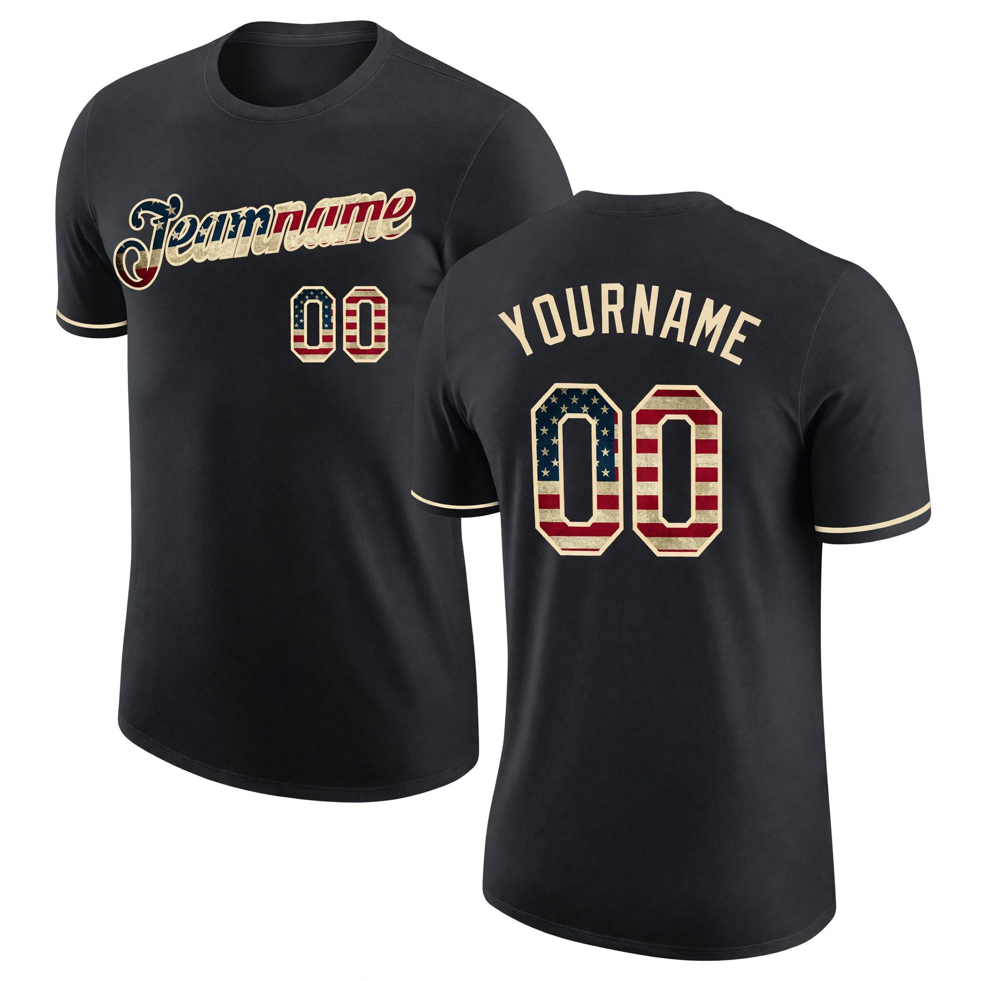 Custom Black Vintage USA Flag-Cream Performance T-Shirt
