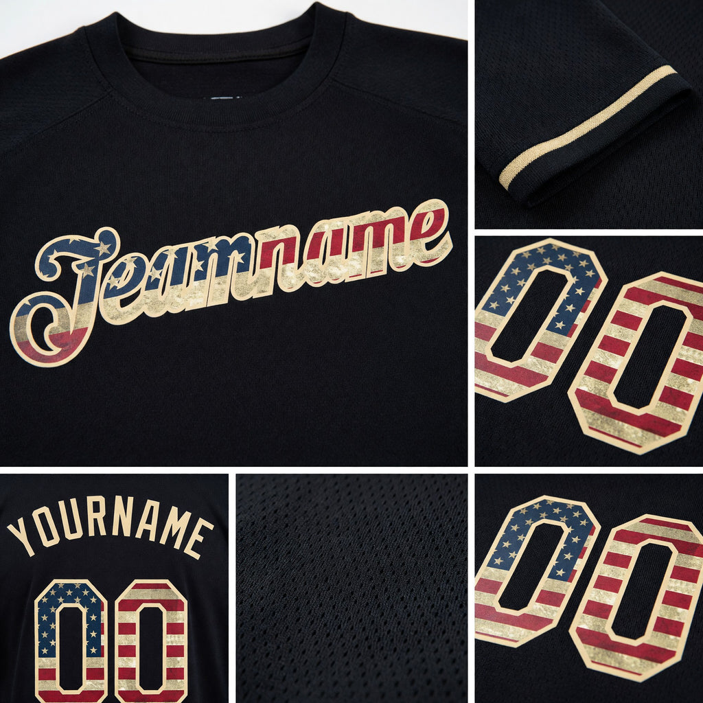 Custom Black Vintage USA Flag-Cream Performance T-Shirt detail