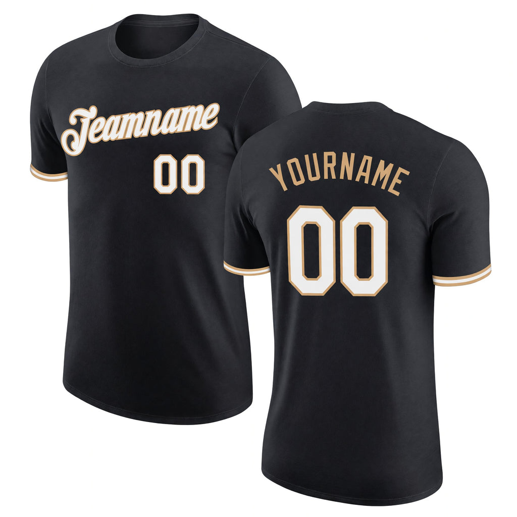 Custom Black White-Old Gold Performance T-Shirt