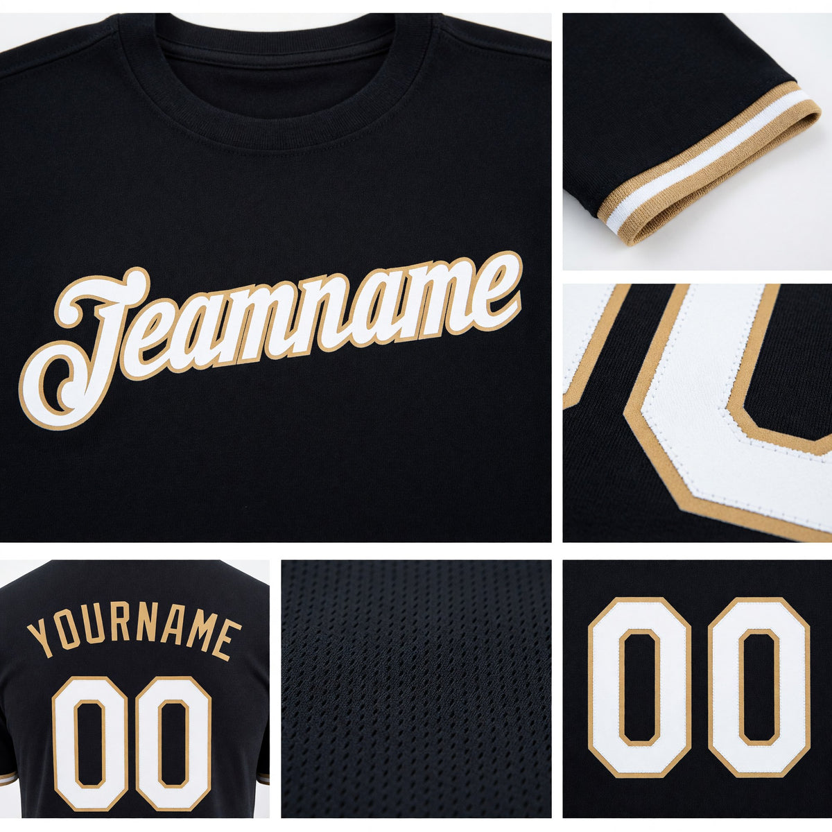 Custom Black White-Old Gold Performance T-Shirt detail