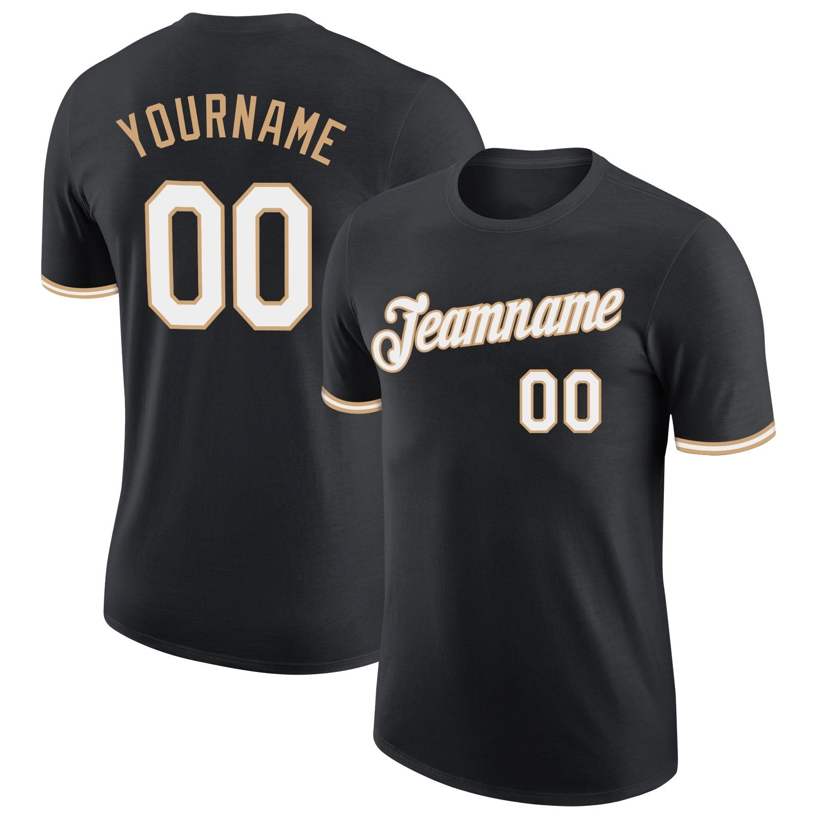 Custom Black White-Old Gold Performance T-Shirt photo 1