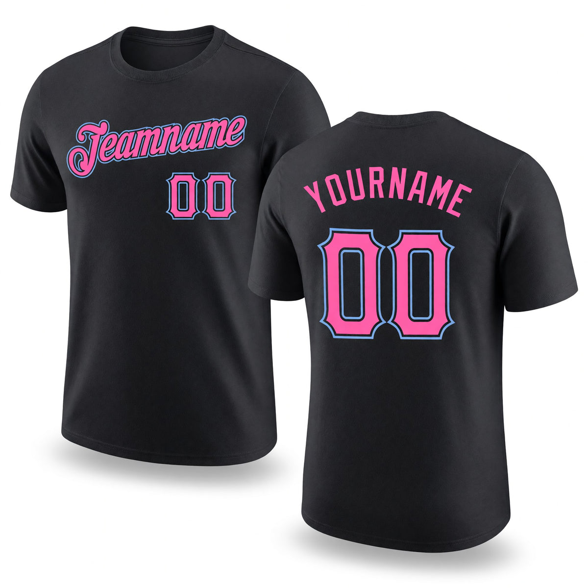 Custom Black Pink-Light Blue Performance T-Shirt