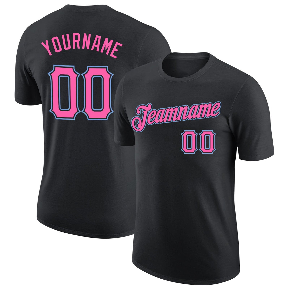 Custom Black Pink-Light Blue Performance T-Shirt photo 1