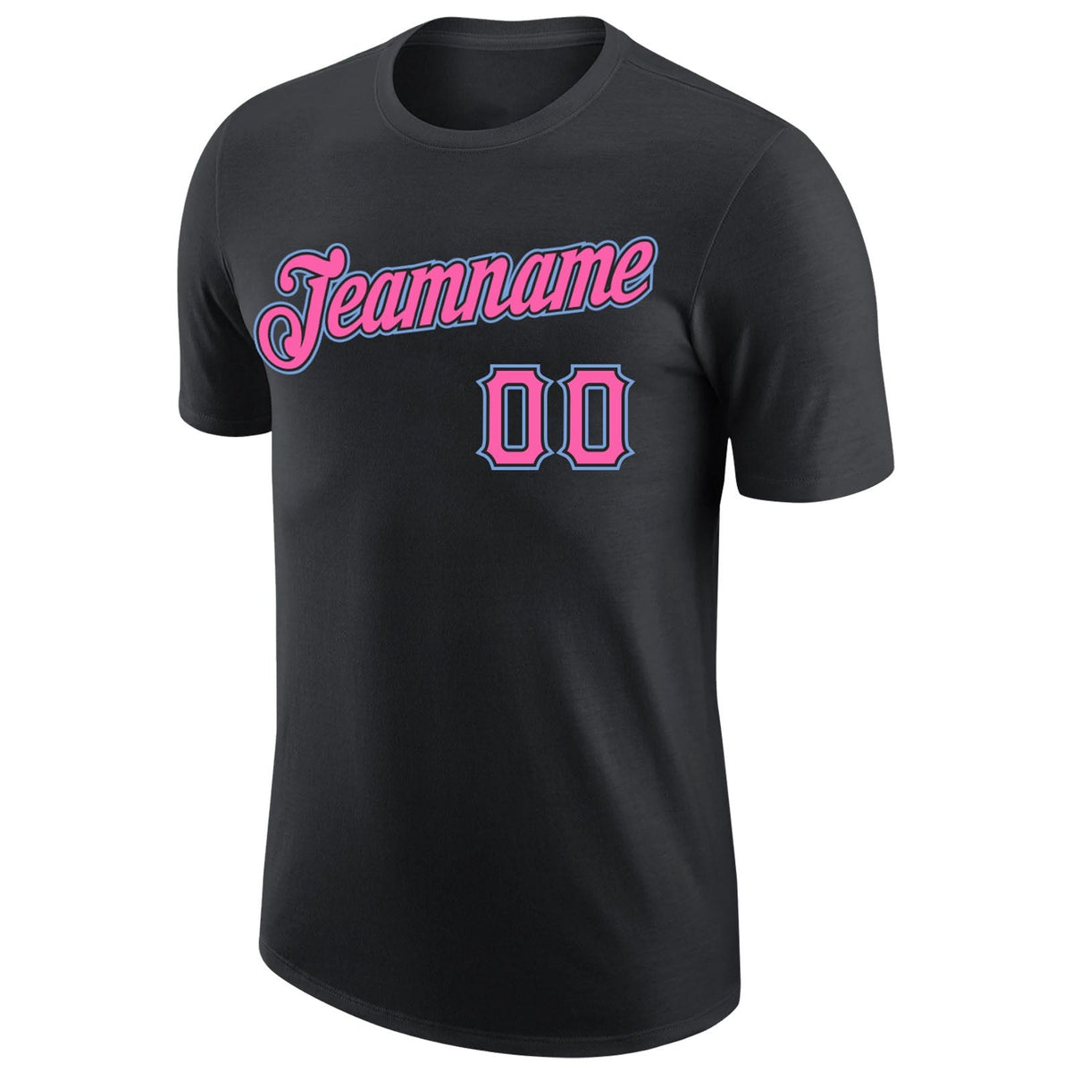 Custom Black Pink-Light Blue Performance T-Shirt photo 4