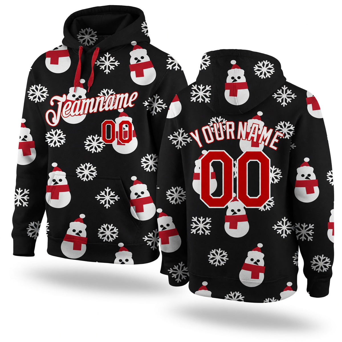 Custom Stitched Black Red-White Christmas 3D Sports Pullover Sweatshirt Hoodie