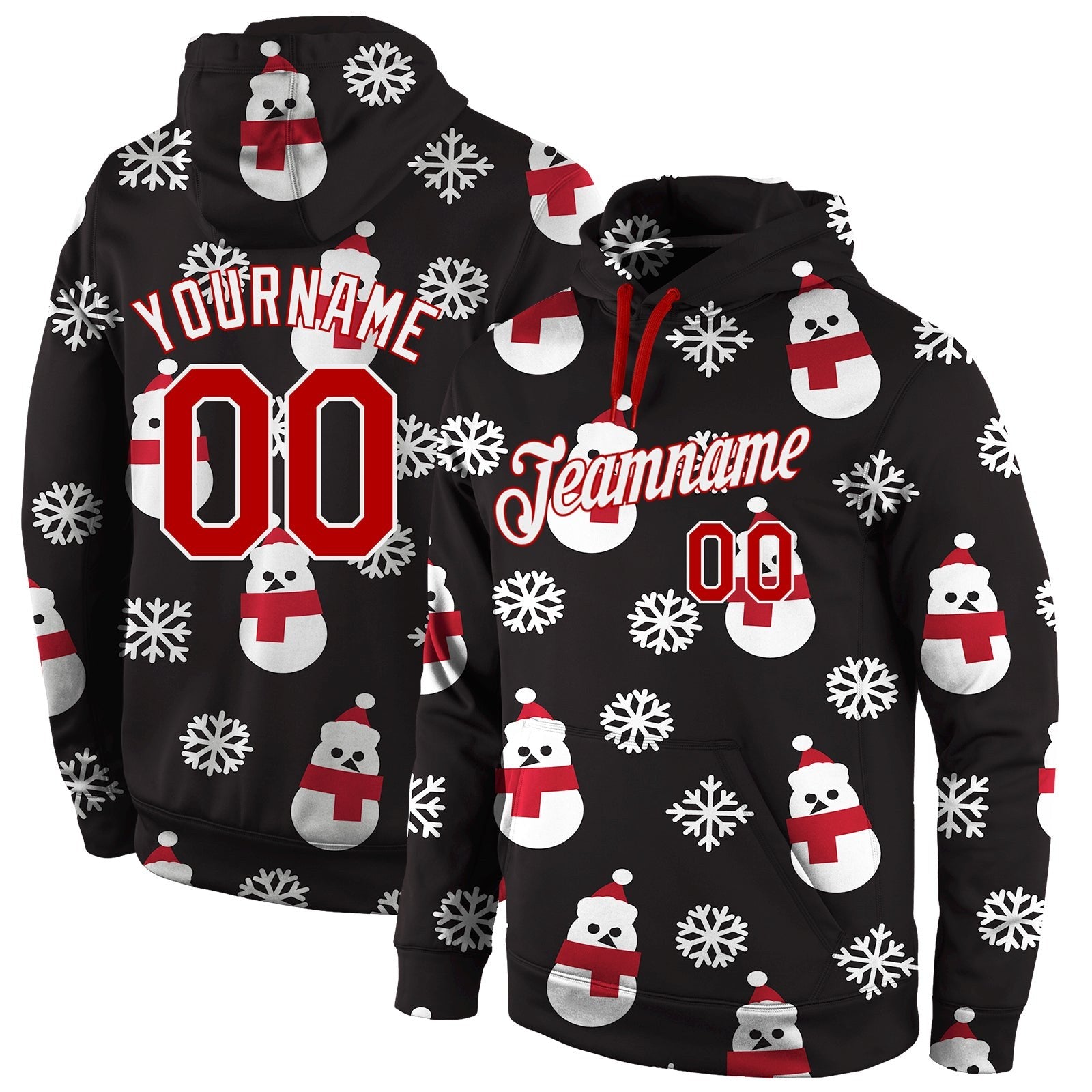 Custom Stitched Black Red-White Christmas 3D Sports Pullover Sweatshirt Hoodie photo 1