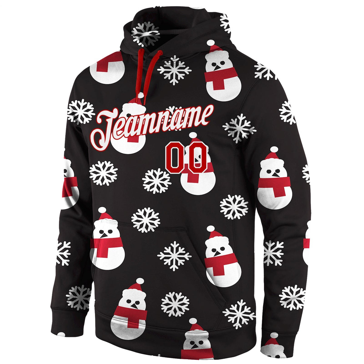 Custom Stitched Black Red-White Christmas 3D Sports Pullover Sweatshirt Hoodie photo 2