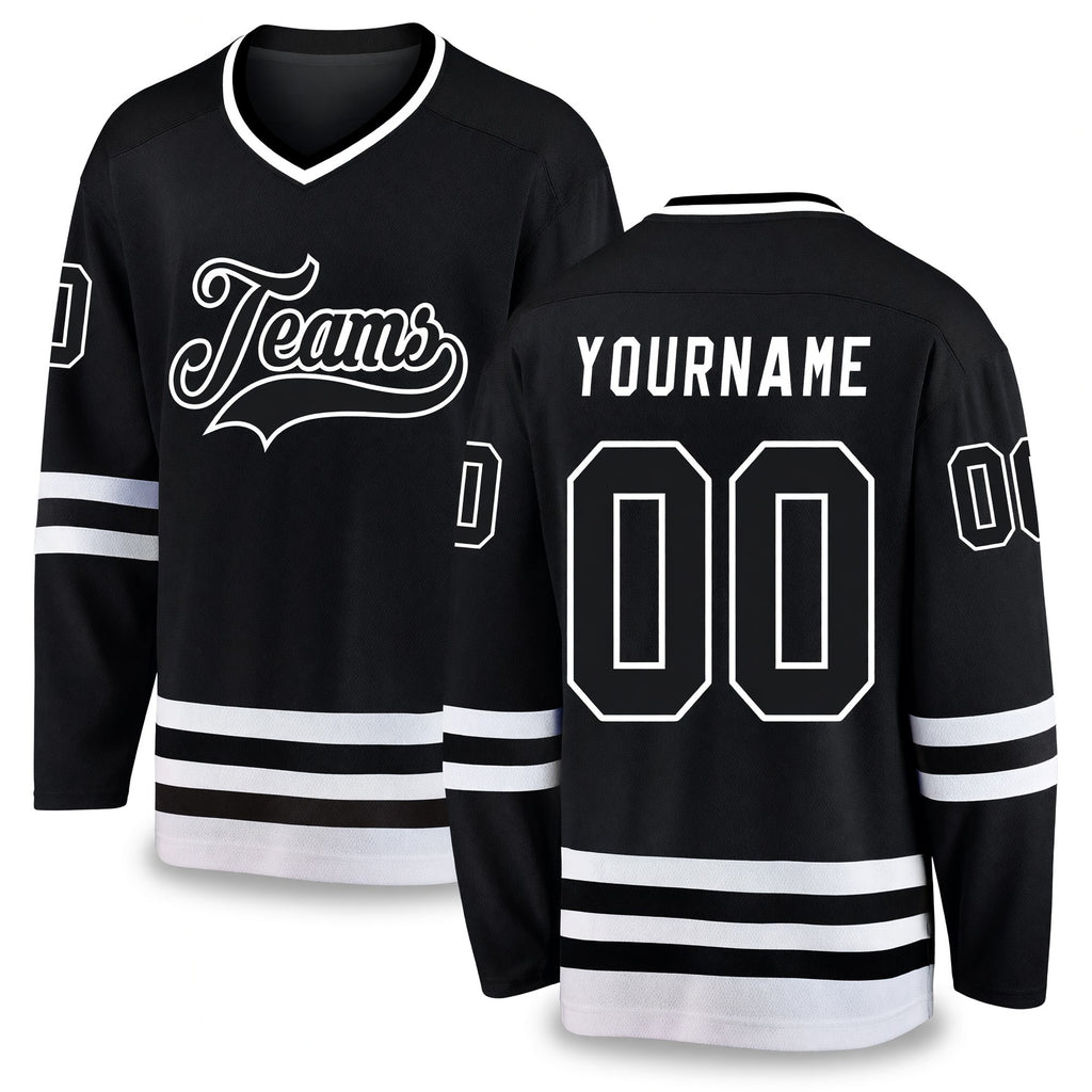 Custom Black Black-White Hockey Jersey