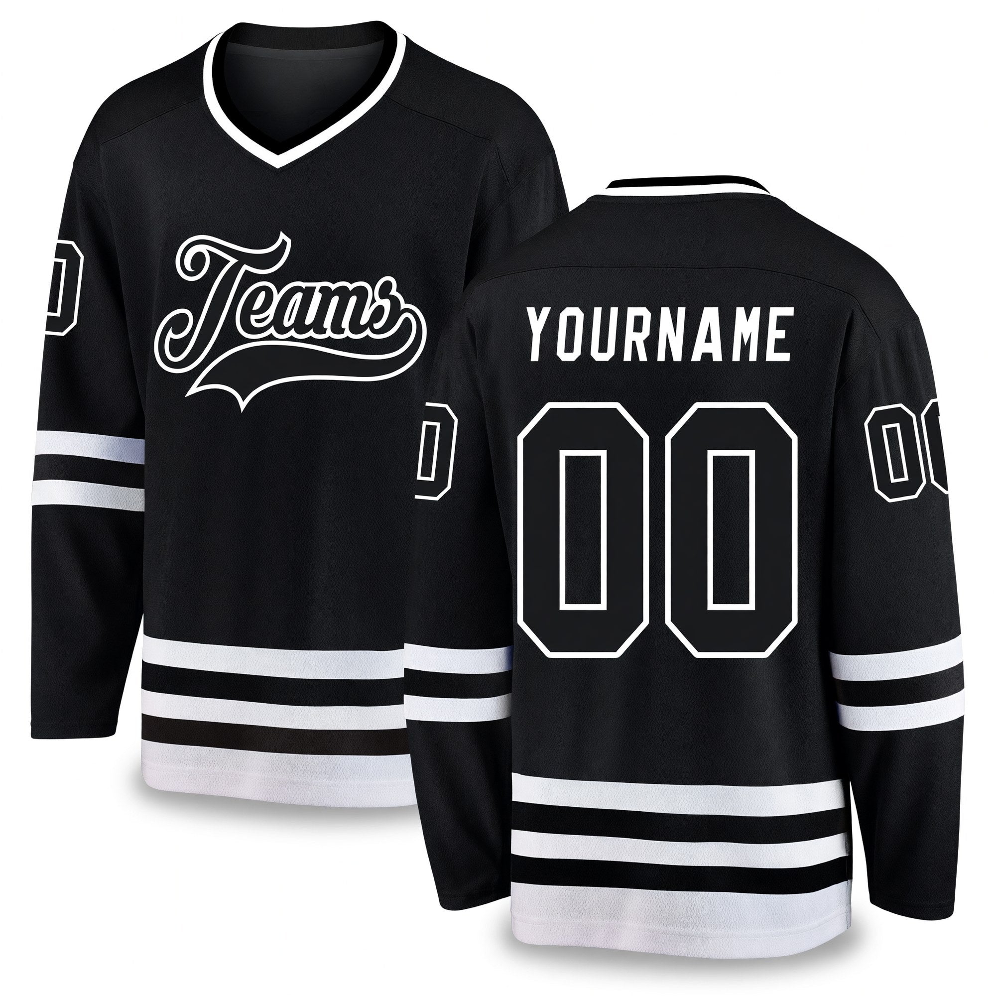 Custom Black Black-White Hockey Jersey