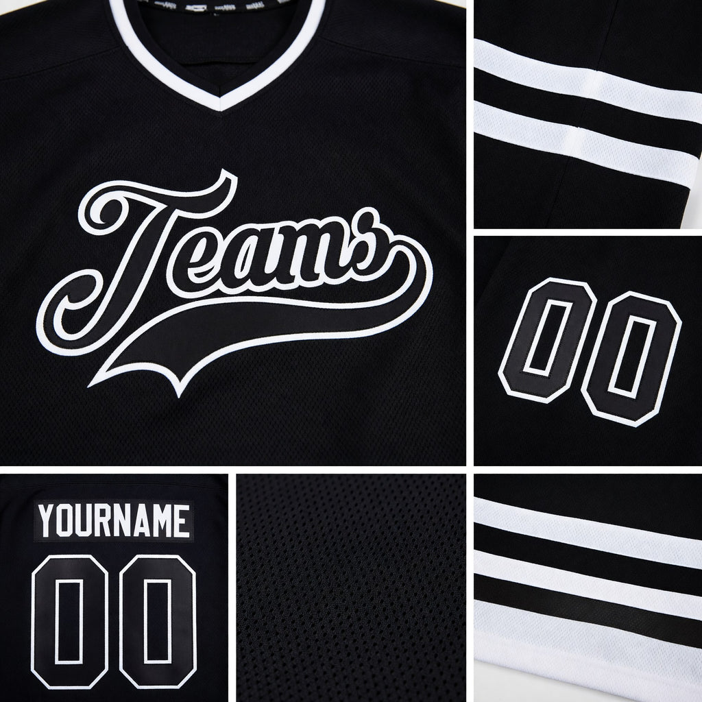 Custom Black Black-White Hockey Jersey detail