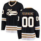 Custom Black White-Old Gold Hockey Jersey