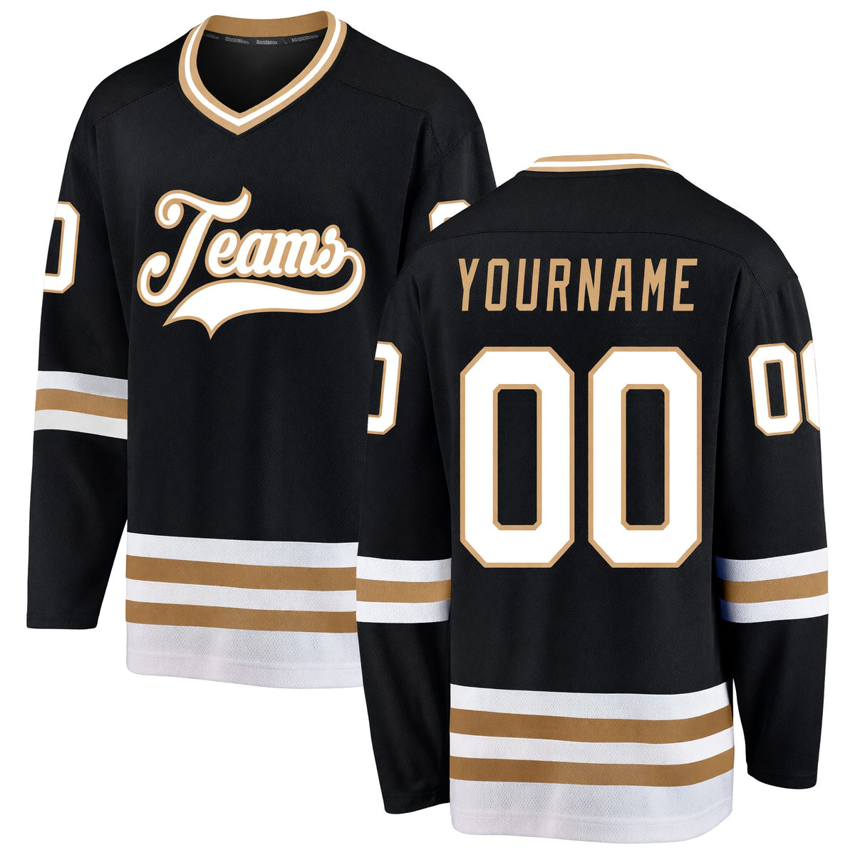 Custom Black White-Old Gold Hockey Jersey