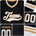 Custom Black White-Old Gold Hockey Jersey detail