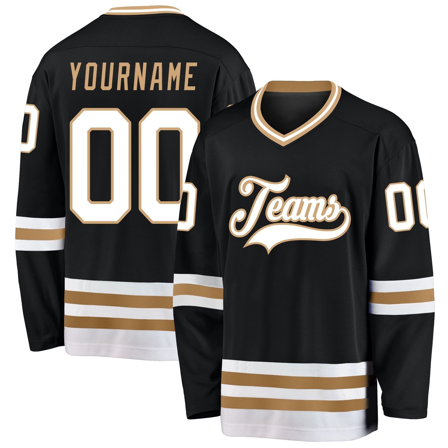 Custom Black White-Old Gold Hockey Jersey photo 1