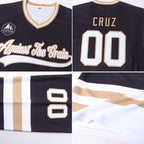 Custom Black White-Old Gold Hockey Jersey photo 4