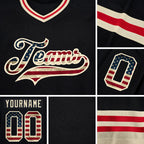 Custom Black Vintage USA Flag-Cream Hockey Jersey detail