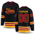 Custom Black Maroon-Gold Hockey Jersey
