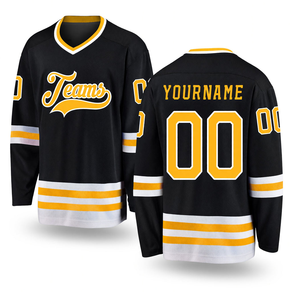Custom Black Gold-White Hockey Jersey