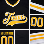 Custom Black Gold-White Hockey Jersey detail