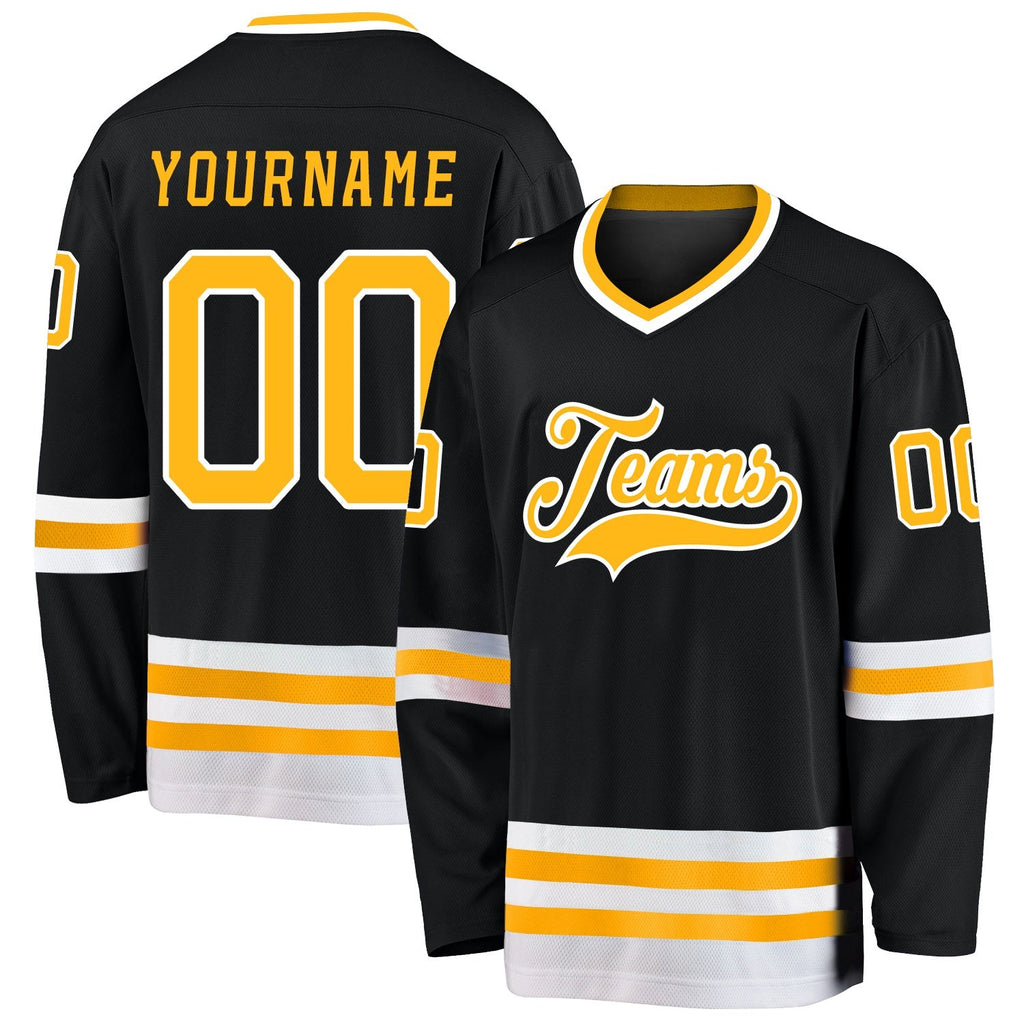 Custom Black Gold-White Hockey Jersey photo 1