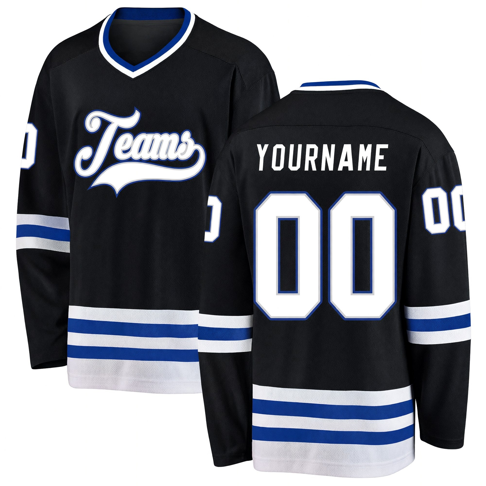 Custom Black White-Royal Hockey Jersey