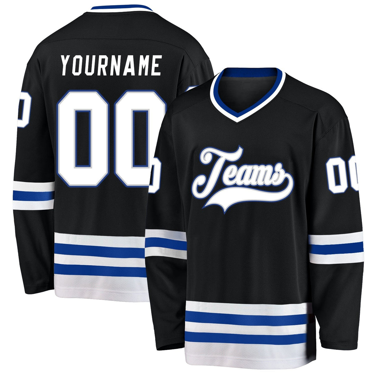 Custom Black White-Royal Hockey Jersey photo 1
