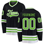 Custom Black Neon Green-White Hockey Jersey