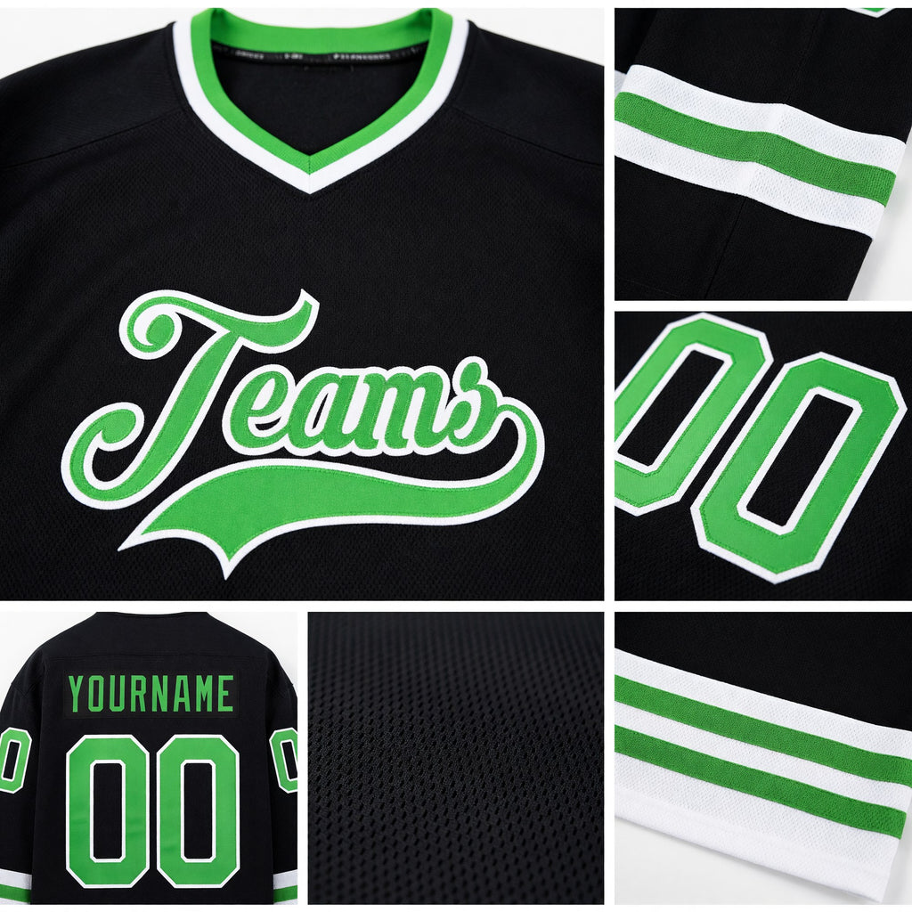 Custom Black Neon Green-White Hockey Jersey detail
