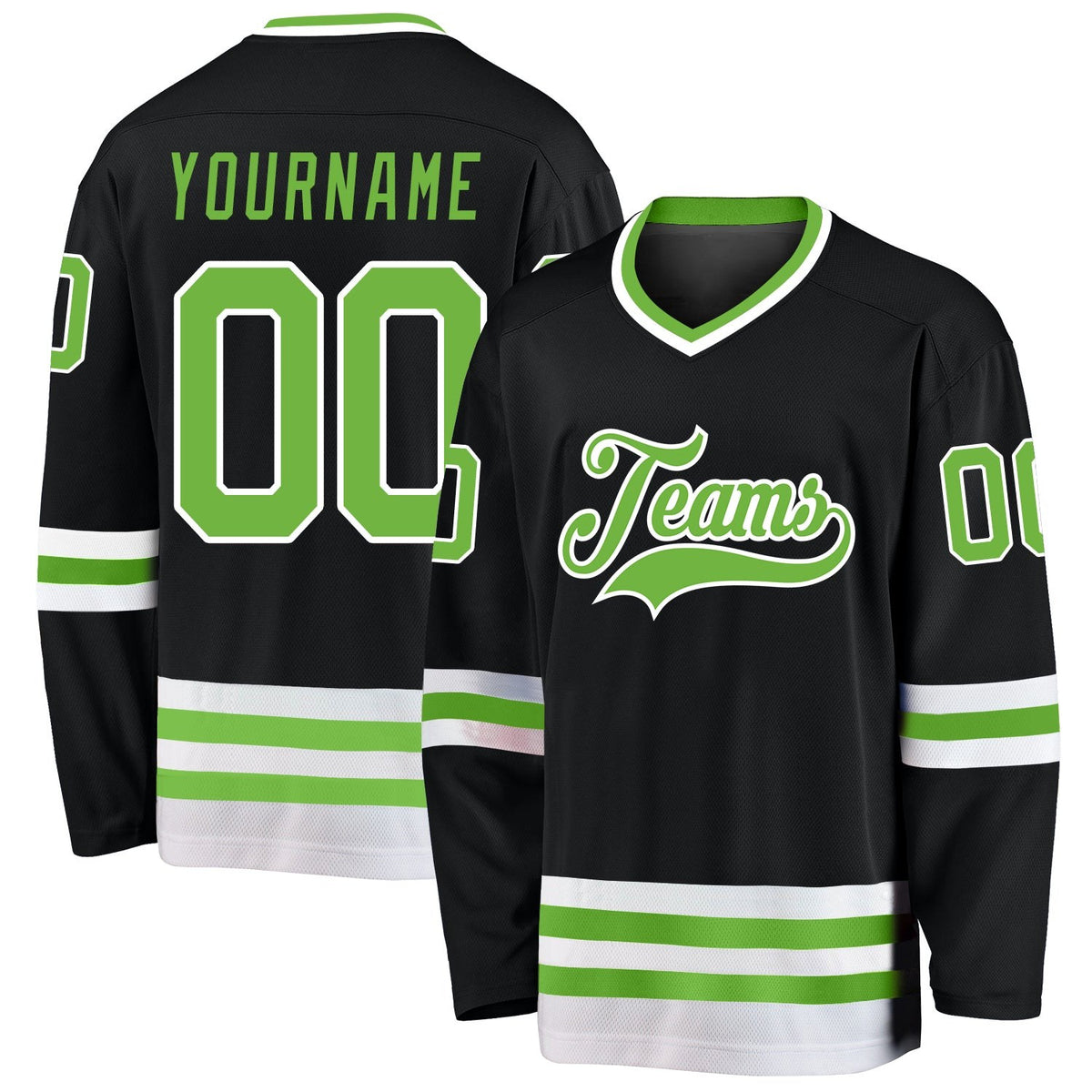 Custom Black Neon Green-White Hockey Jersey photo 1