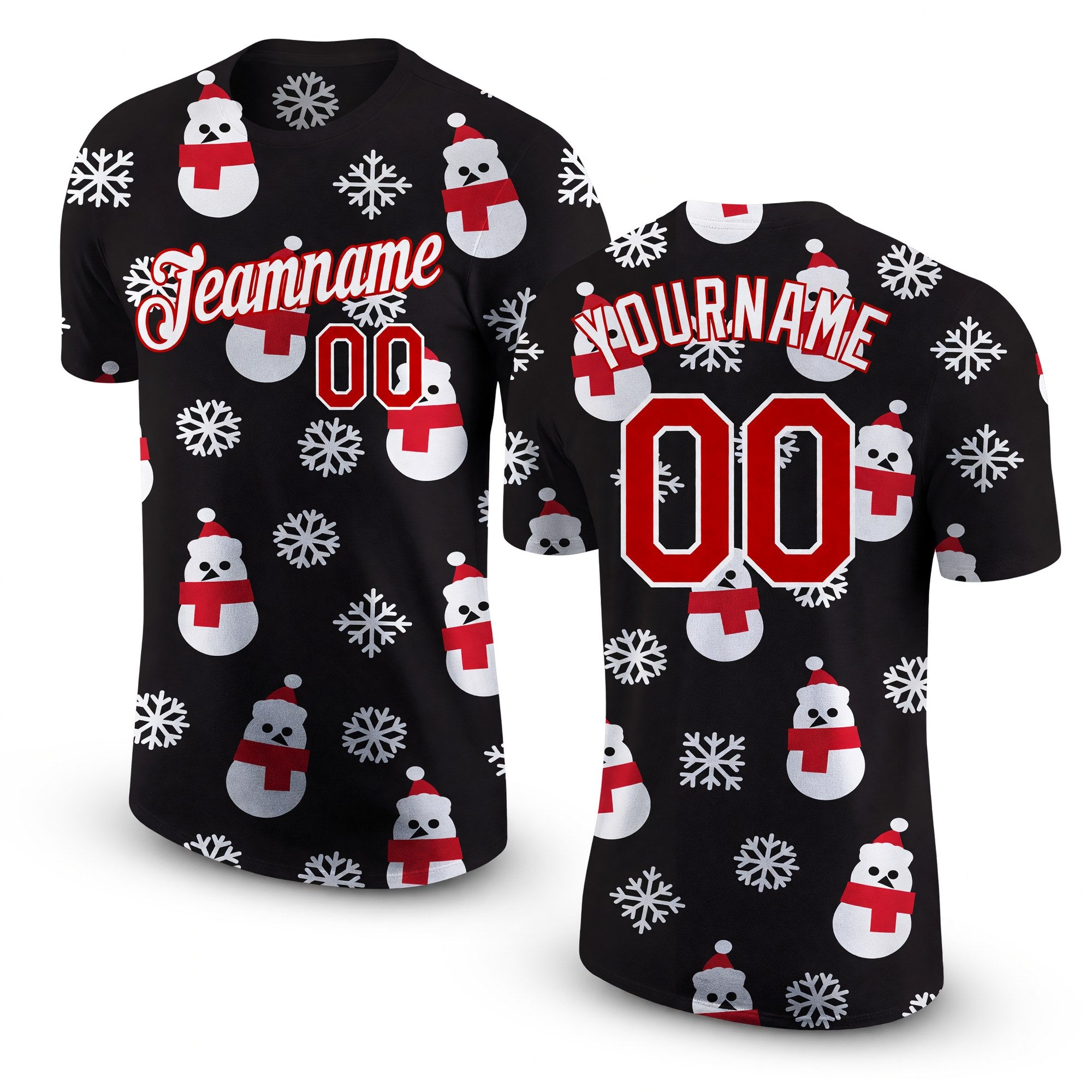 Custom Black Red-White Christmas 3D Performance T-Shirt