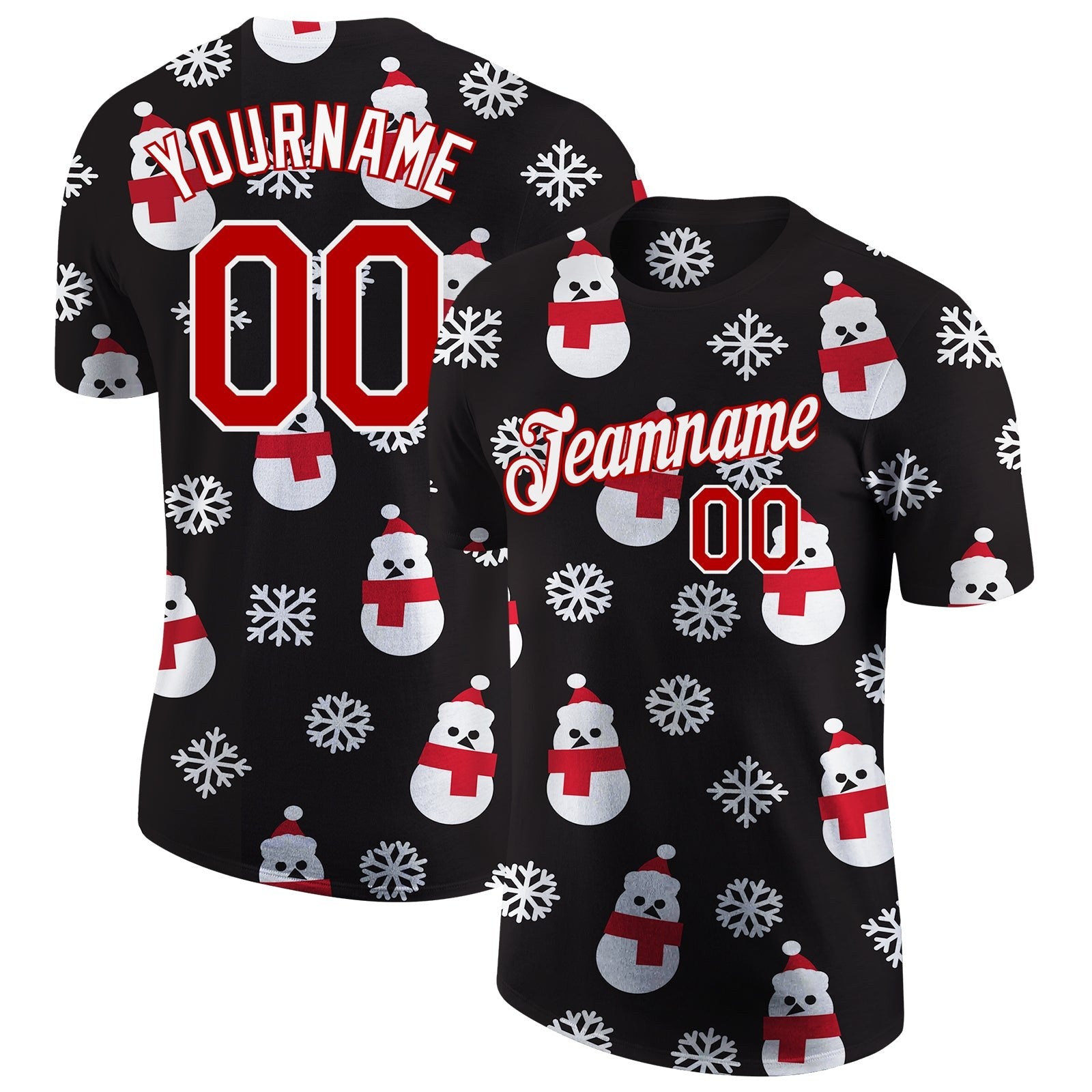 Custom Black Red-White Christmas 3D Performance T-Shirt photo 1