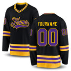 Custom Black Purple-Gold Hockey Jersey