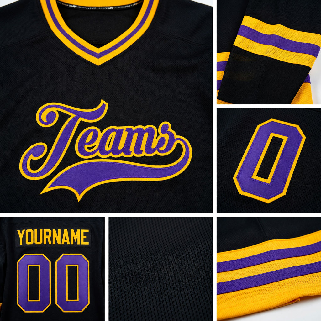 Custom Black Purple-Gold Hockey Jersey detail