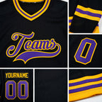 Custom Black Purple-Gold Hockey Jersey detail