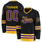 Custom Black Purple-Gold Hockey Jersey photo 1