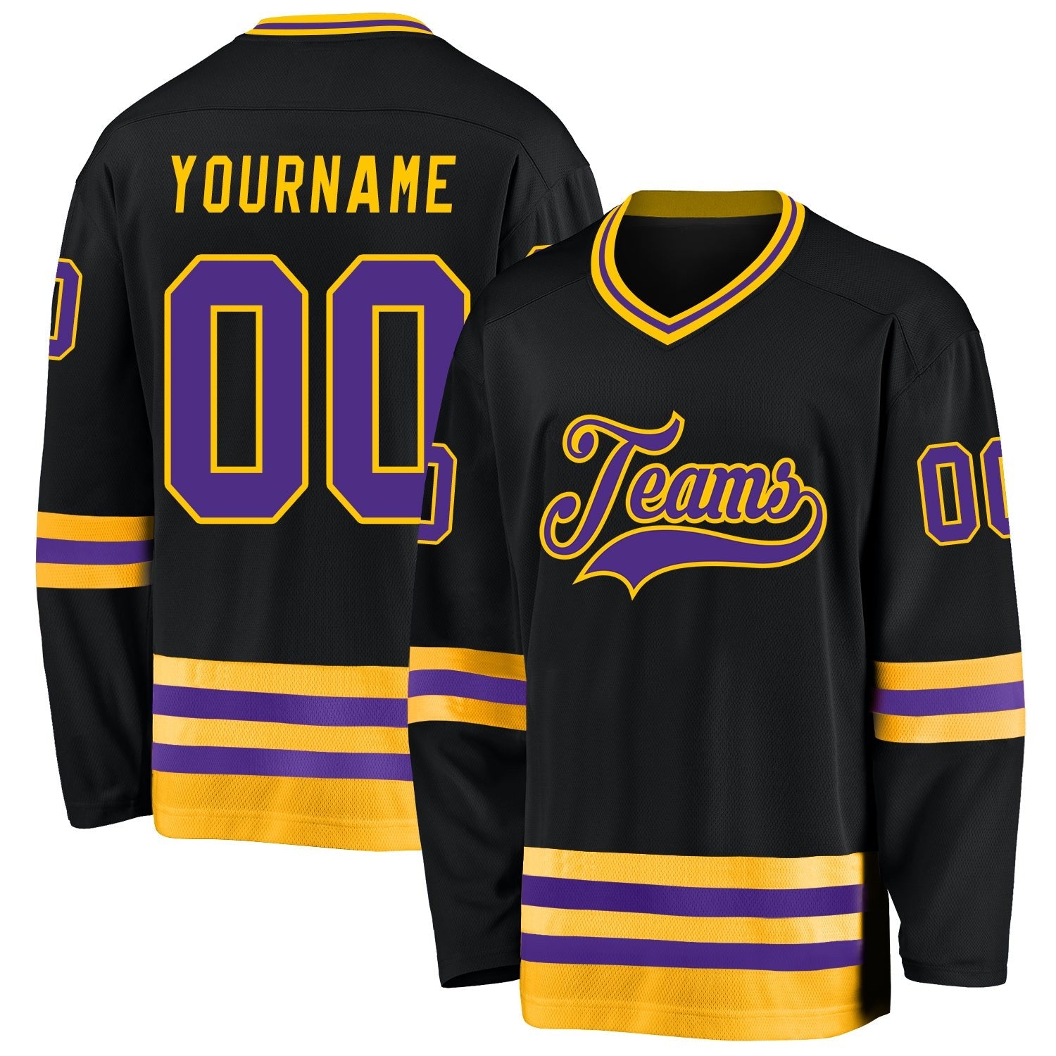 Custom Black Purple-Gold Hockey Jersey photo 1