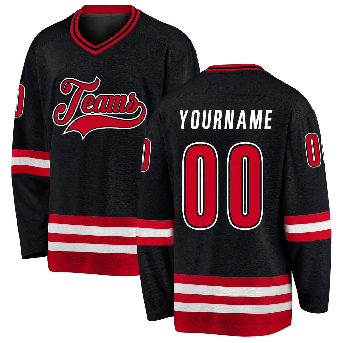 Custom Black Red-White Hockey Jersey