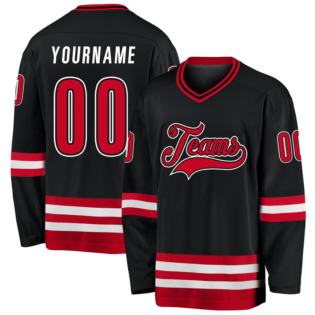 Custom Black Red-White Hockey Jersey photo 1