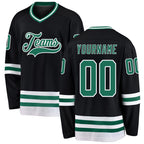 Custom Black Kelly Green-White Hockey Jersey