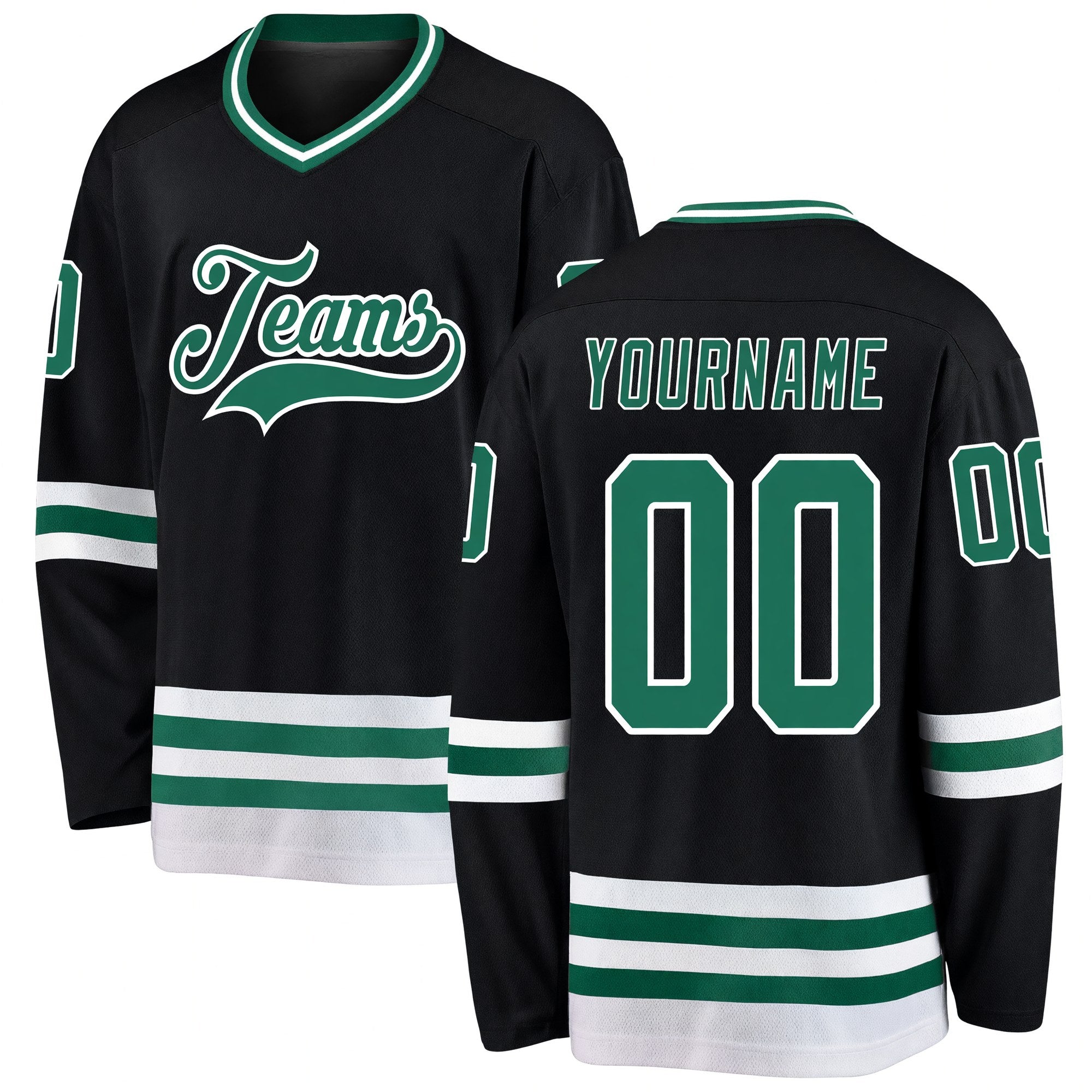 Custom Black Kelly Green-White Hockey Jersey