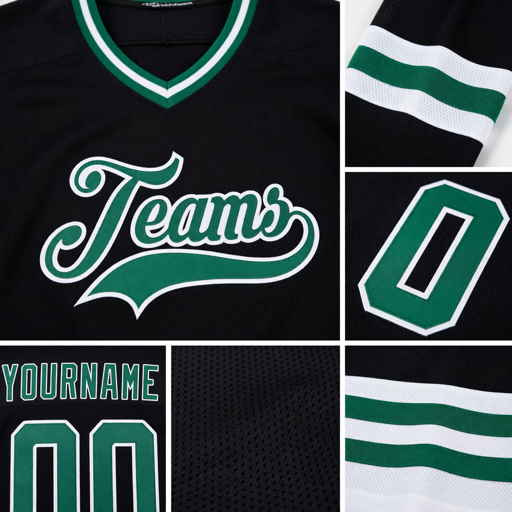 Custom Black Kelly Green-White Hockey Jersey detail