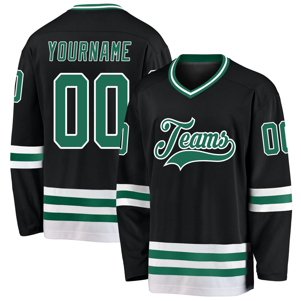 Custom Black Kelly Green-White Hockey Jersey photo 1