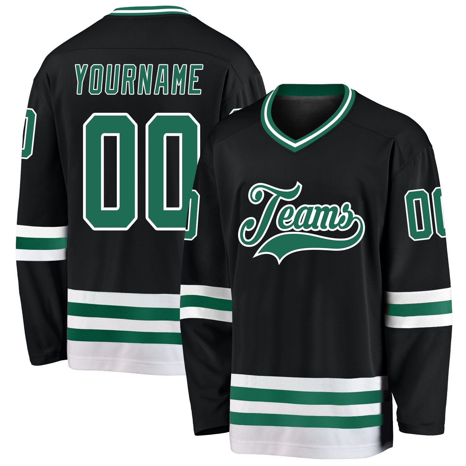 Custom Black Kelly Green-White Hockey Jersey photo 1