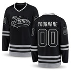 Custom Black Black-Gray Hockey Jersey
