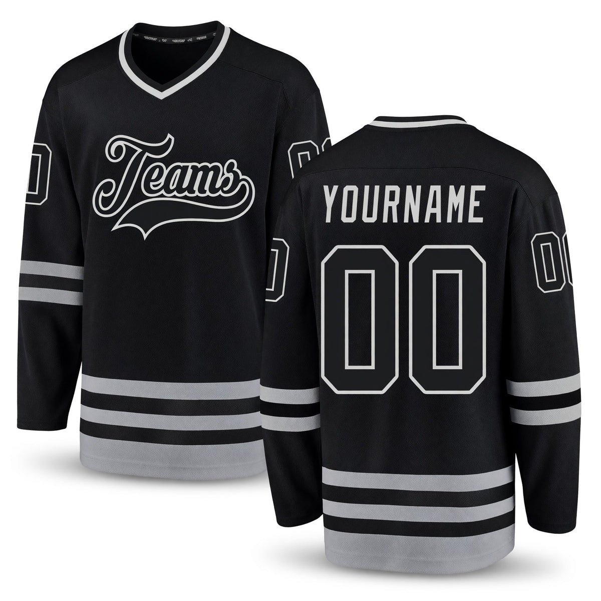 Custom Black Black-Gray Hockey Jersey